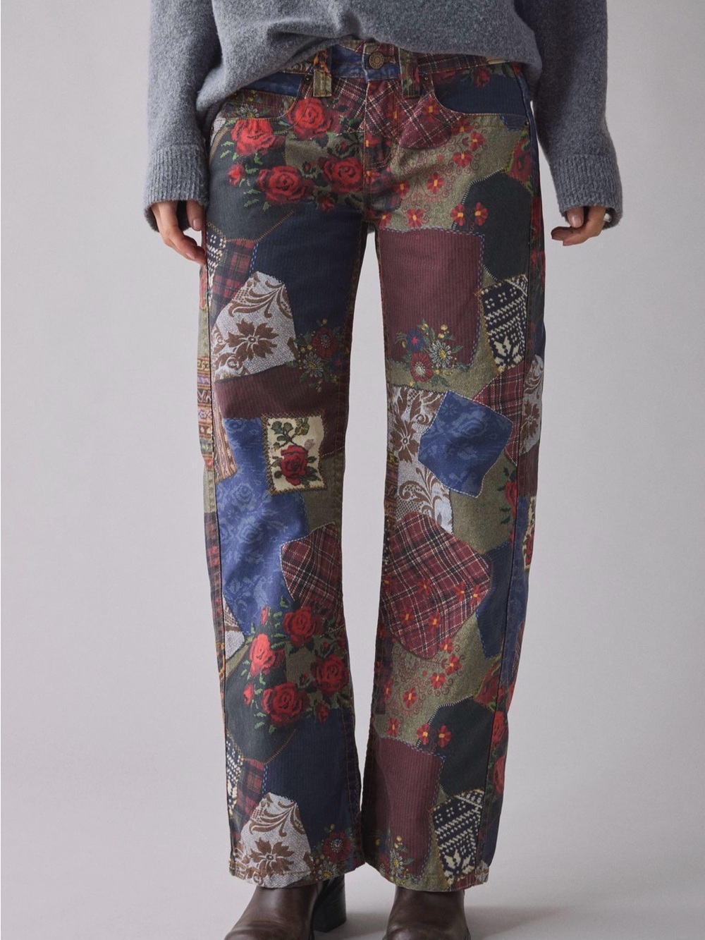 BDG Patchwork Floral Straight-Leg Jeans in Red, Blue, Green